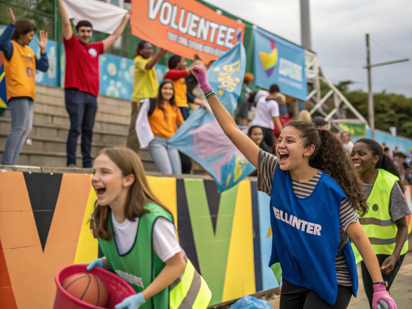A photograph of volunteers assisting at a COURIR POUR LA VIE event, highlighting their dedication and the supportive atmosphere they create for participants.