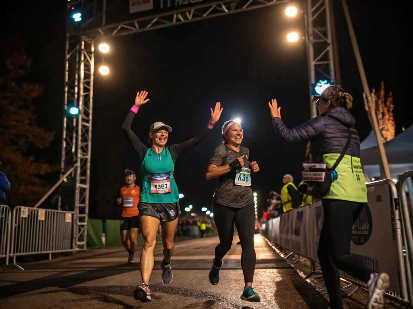 A vibrant image of participants running in a COURIR POUR LA VIE community race, showcasing diverse age groups and fitness levels, with a focus on the energy and camaraderie of the event.