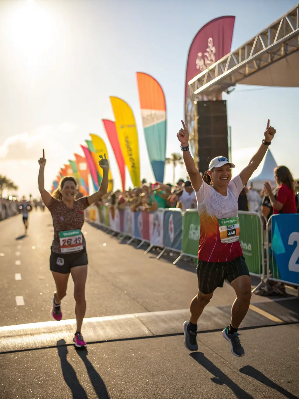 A photograph of the awards ceremony at a 'Courir Pour La Vie' event, featuring participants receiving medals and celebrating their achievements. The image captures the joy and accomplishment of the runners and walkers.